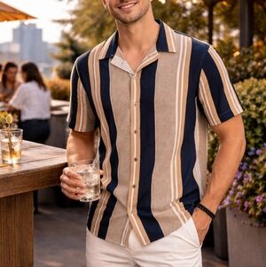 Express Navy and Tan Patterned Shirt XS New